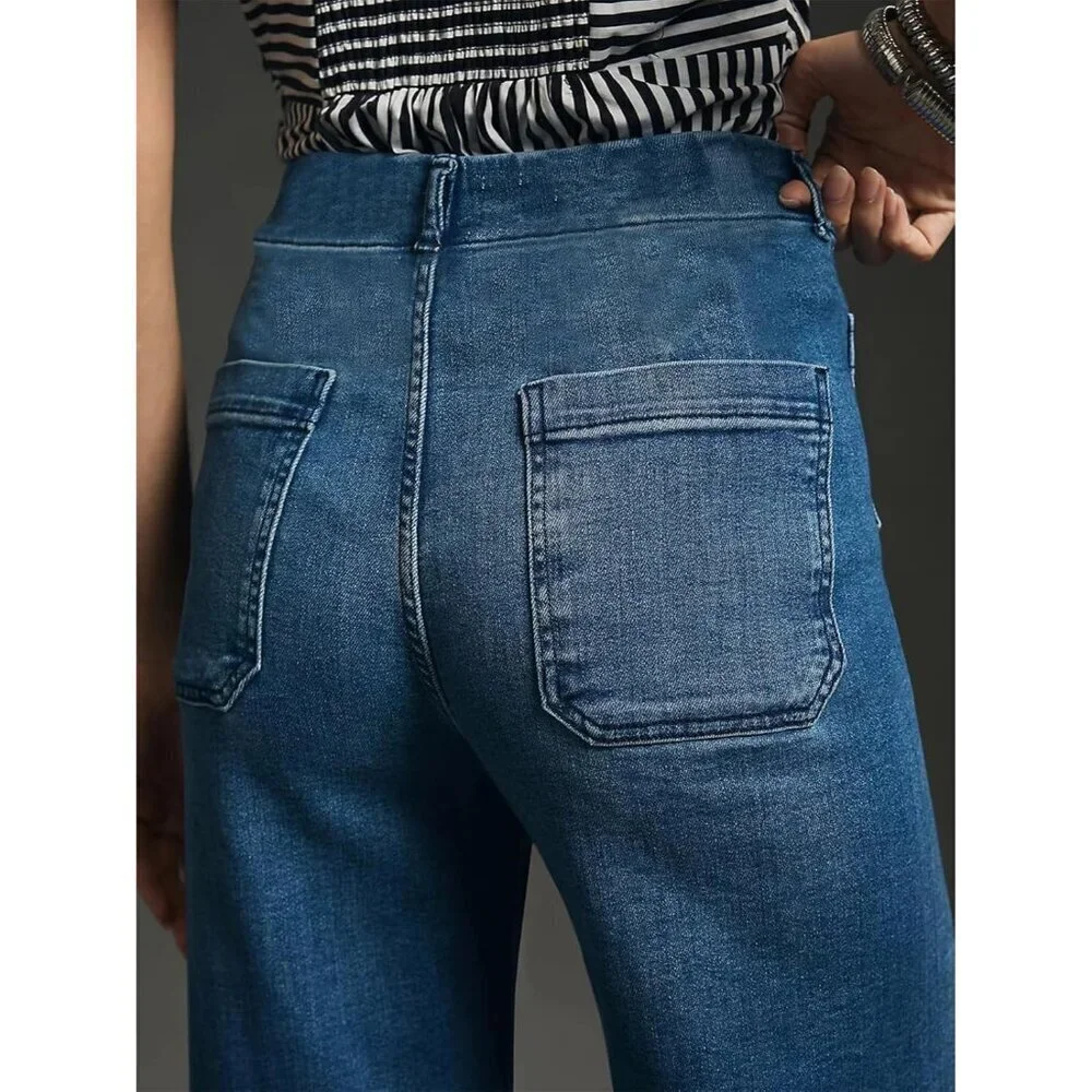 Women’s Wide Leg High Waisted Denim Jeans Stretchy Baggy Ankle Casual